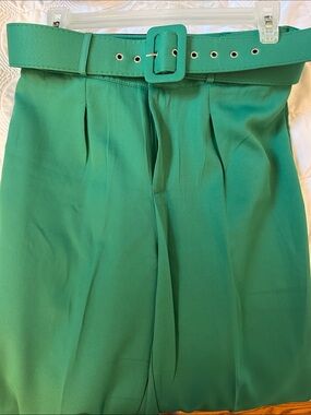 High-Rise Straight Leg Pants with Belt - Green